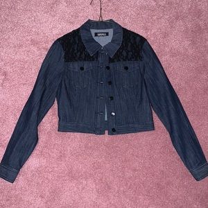 Forever21 Lace Cropped Button Up Jean Jacket